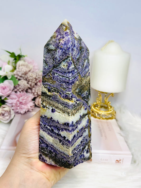 Large Purple Fluorite X Sphalerite Tower 18.5cm 901g