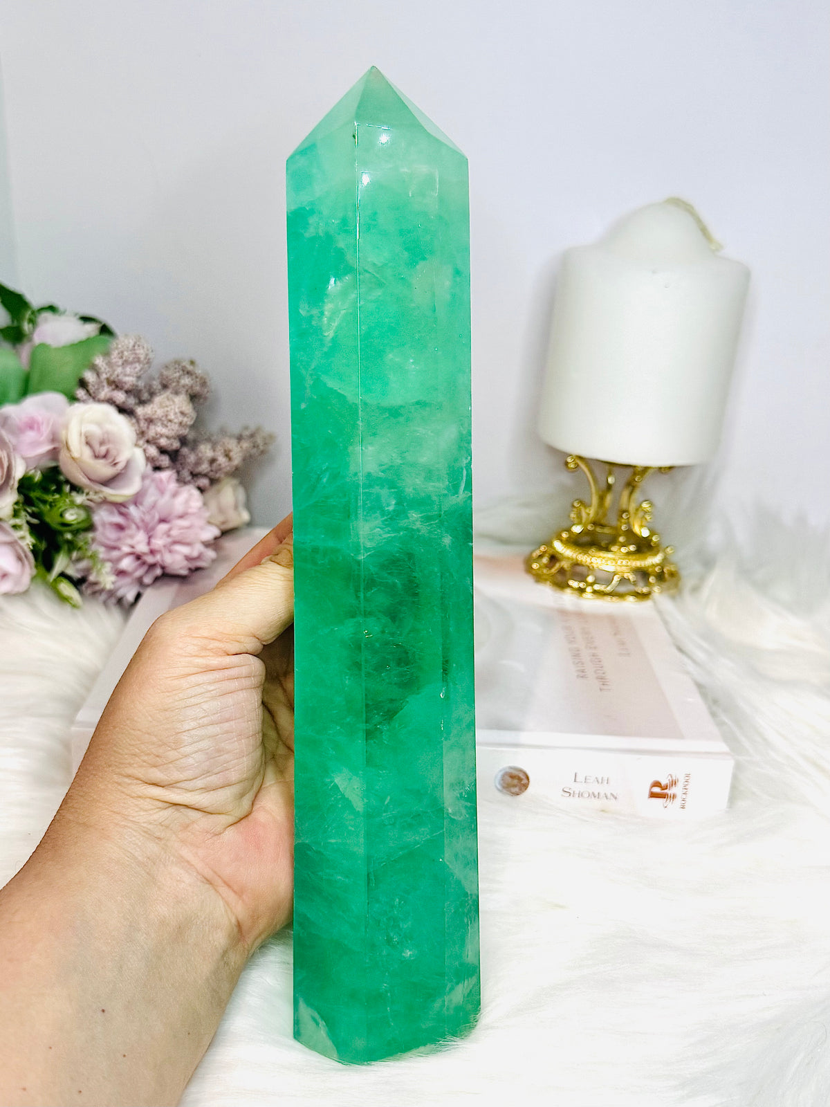Huge High Grade Green Watermelon Fluorite Tower 25cm 995g