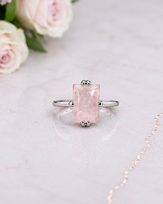 Sterling Silver Rose Quartz Ring Size 6