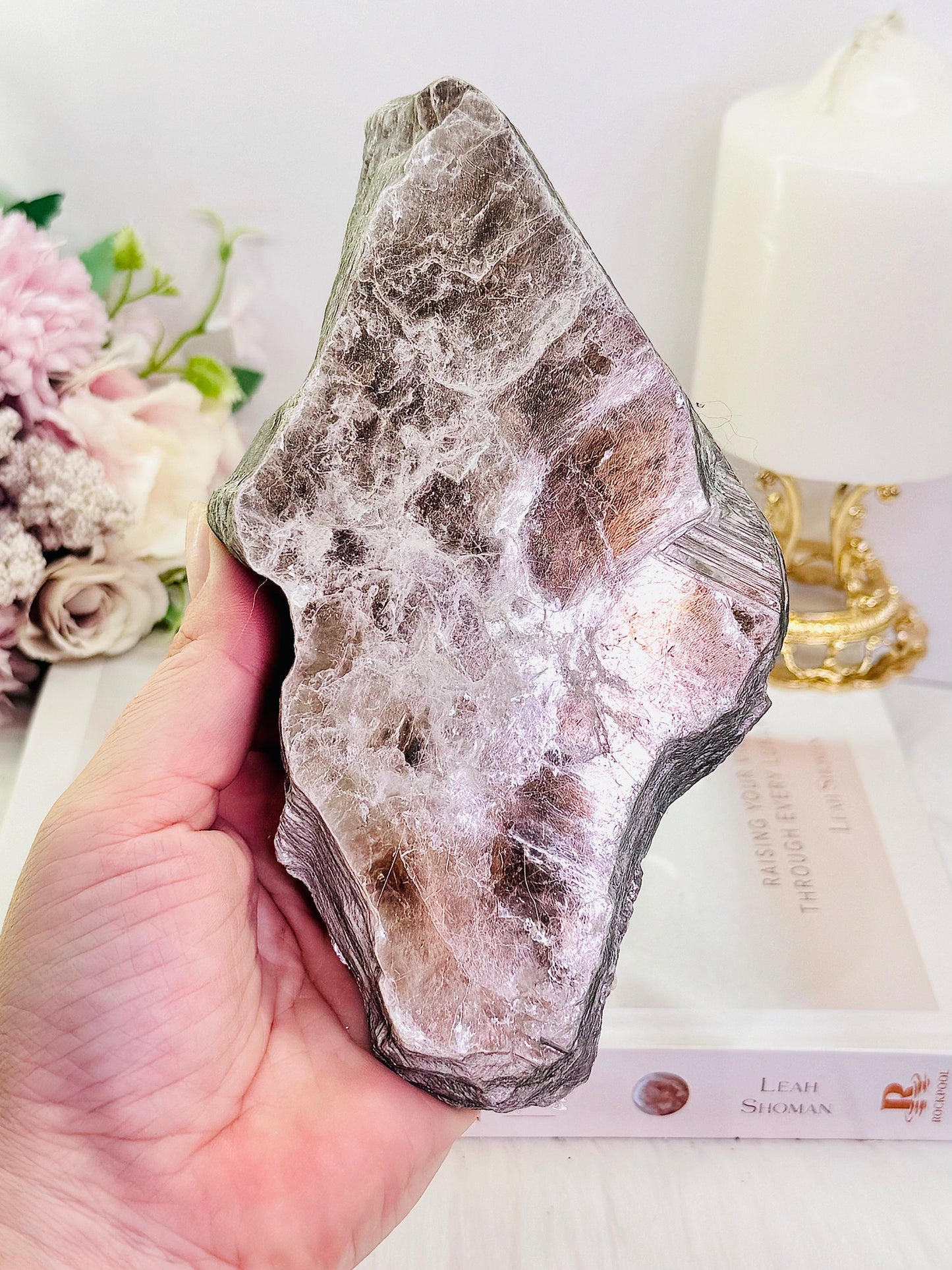 Large Chunky 17cm Shiny Purple Mica Natural Slab On Stand