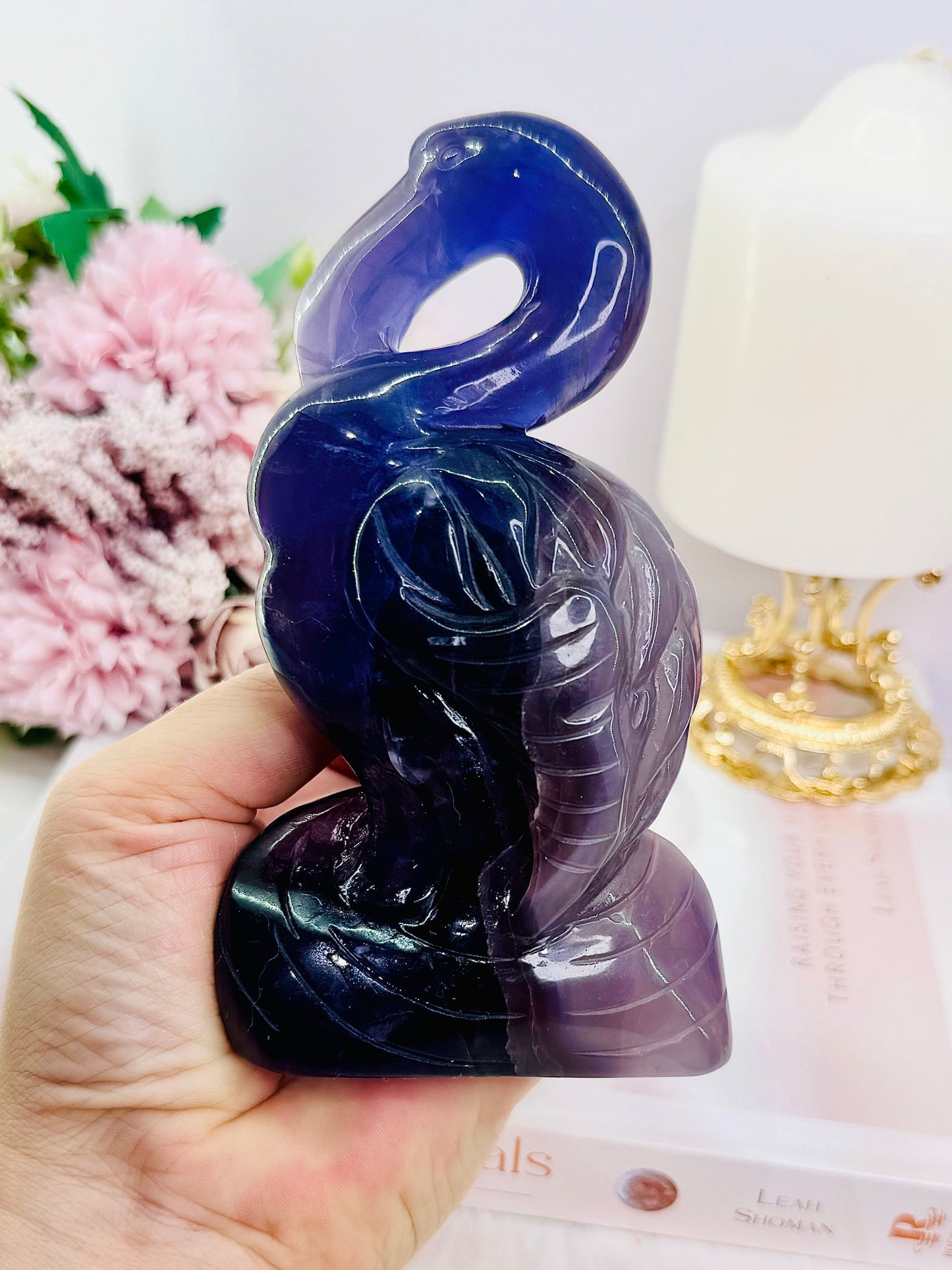 Purple Fluorite Carved Flamingo 510gram 14cm