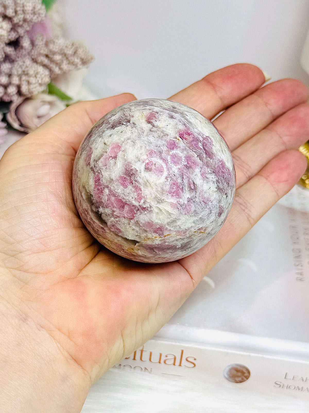 Pink Tourmaline Sphere on Stand 294g