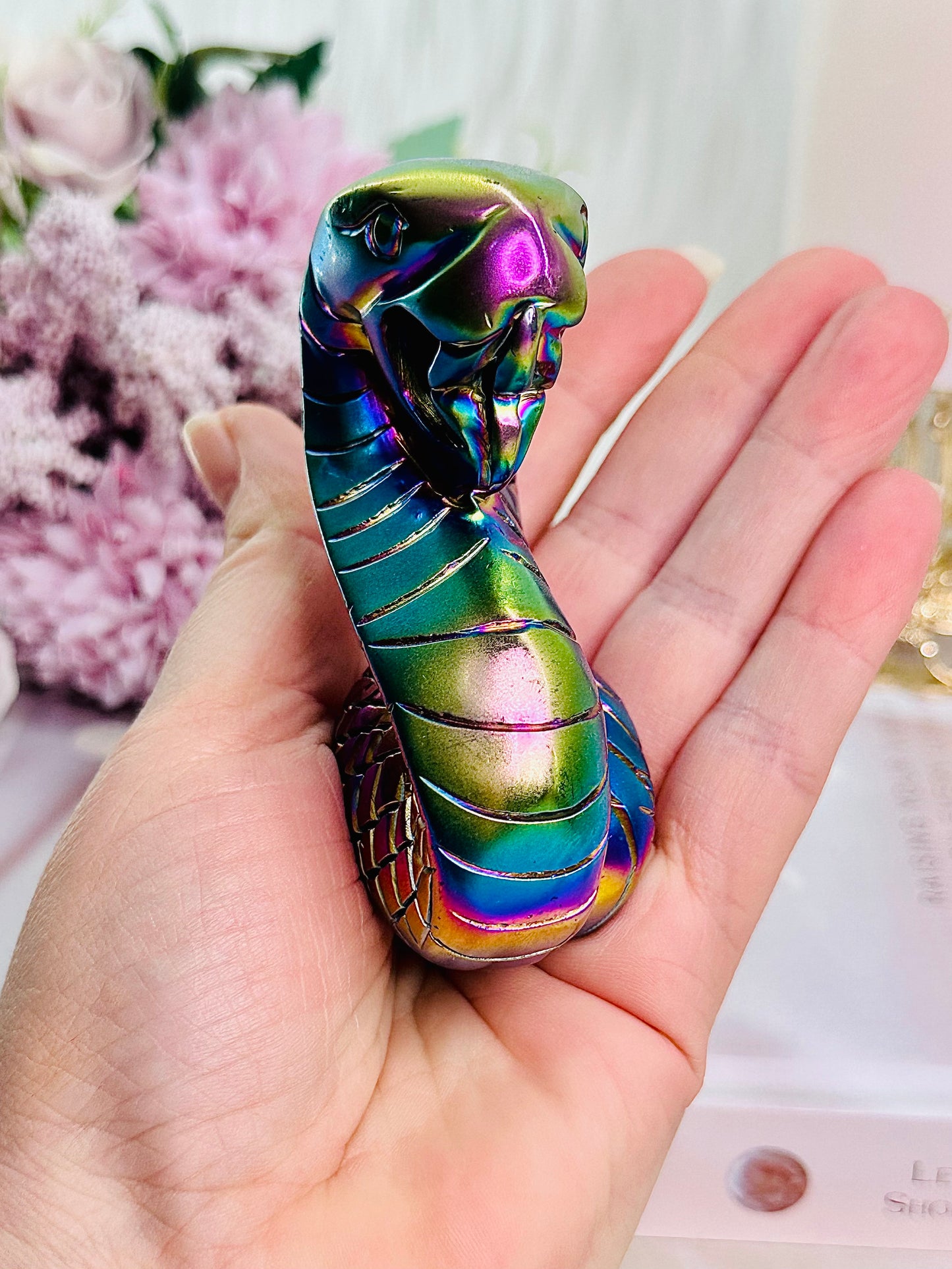 Fertility & Rebirth ~ Amazing Perfectly Carved Titanium Aura Quartz Bright Colourful Snake