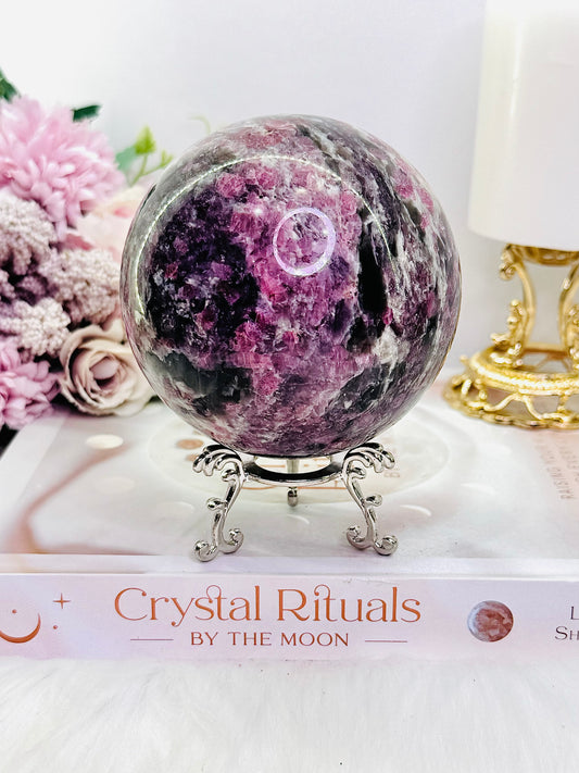 Large High Grade 624gram Pink Tourmaline Sphere On Stand