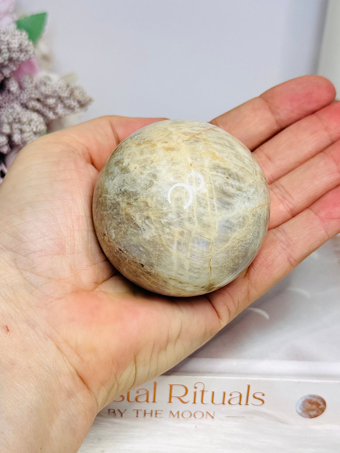 Moonstone Sphere with Blue Flash On Stand 274g