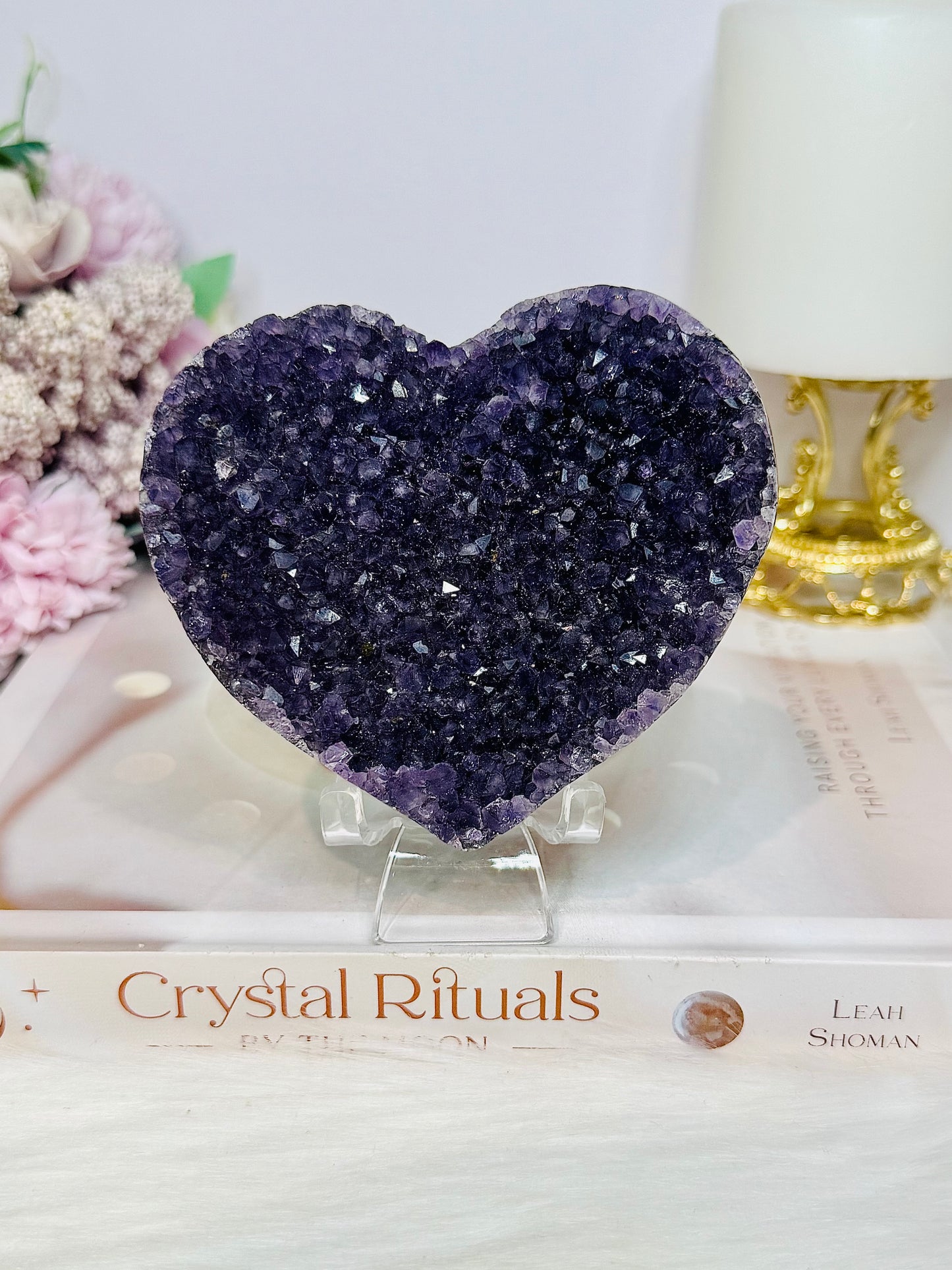Large High Grade Amethyst Cluster Heart on Stand 331g