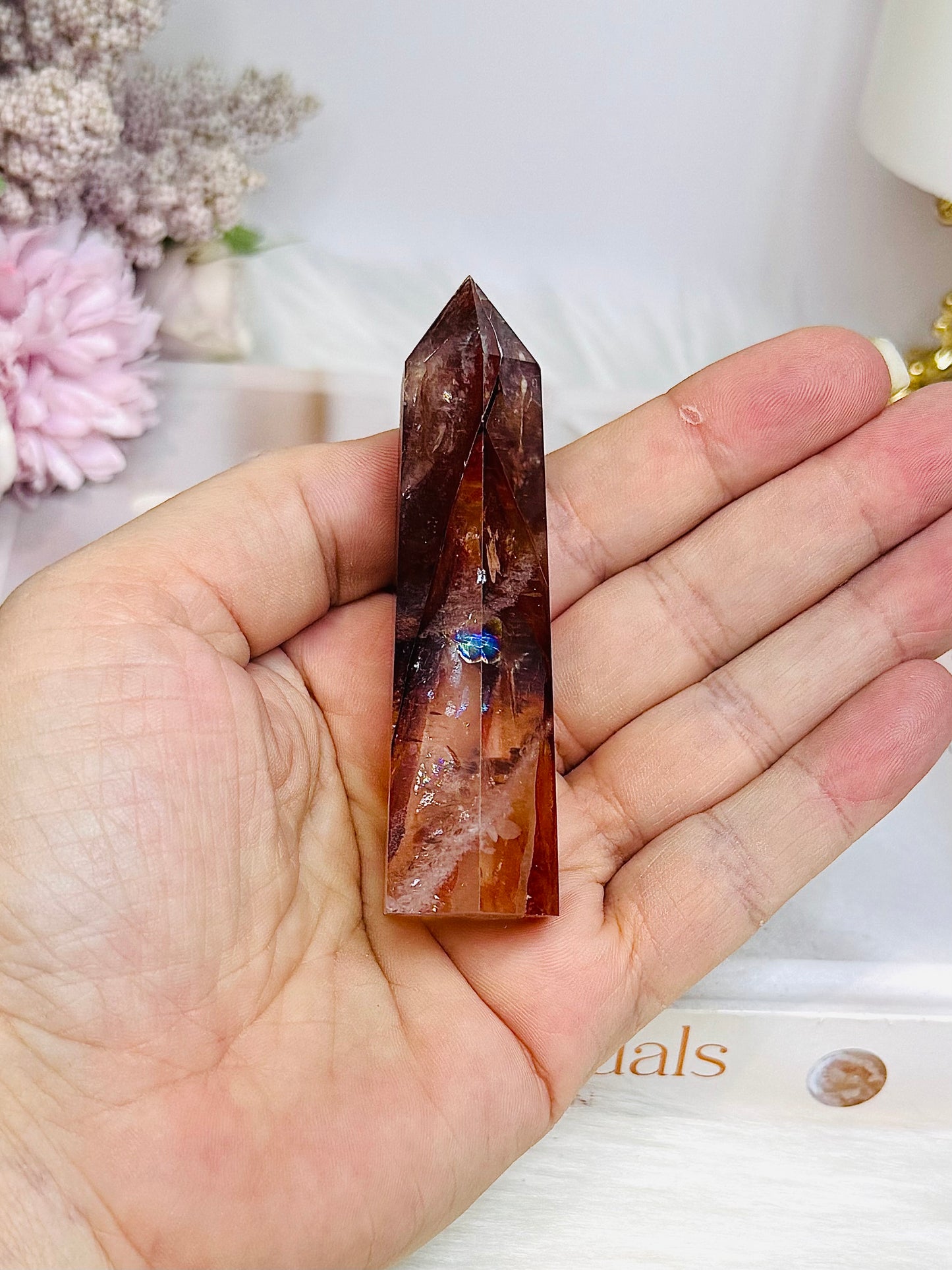 High Grade Fire Quartz Tower with Rainbows 8cm
