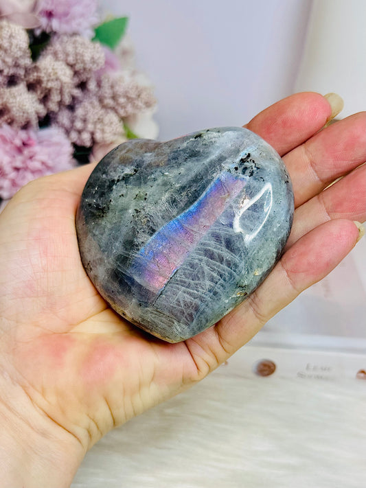 Labradorite Carved Heart with Flash 8cm