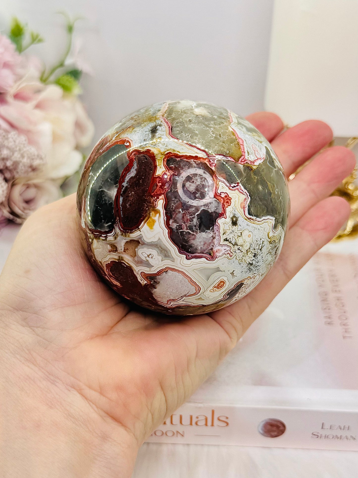 Large Gorgeous Mexican Crazy Lace Agate Druzy Sphere On Stand 552grams