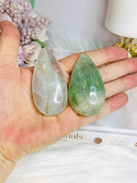Set of 2 Green Fluorite Teardrops
