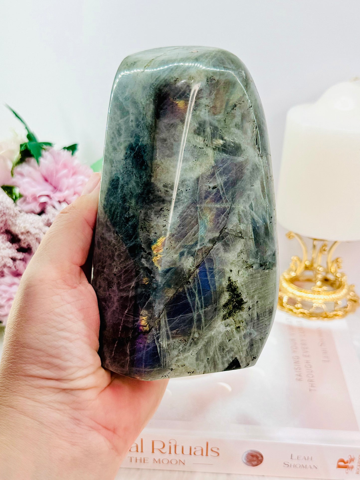 Incredibly Stunning Huge Polished Natural Labradorite Freeform with Pink & Purple Flash 16cm 1.13KG