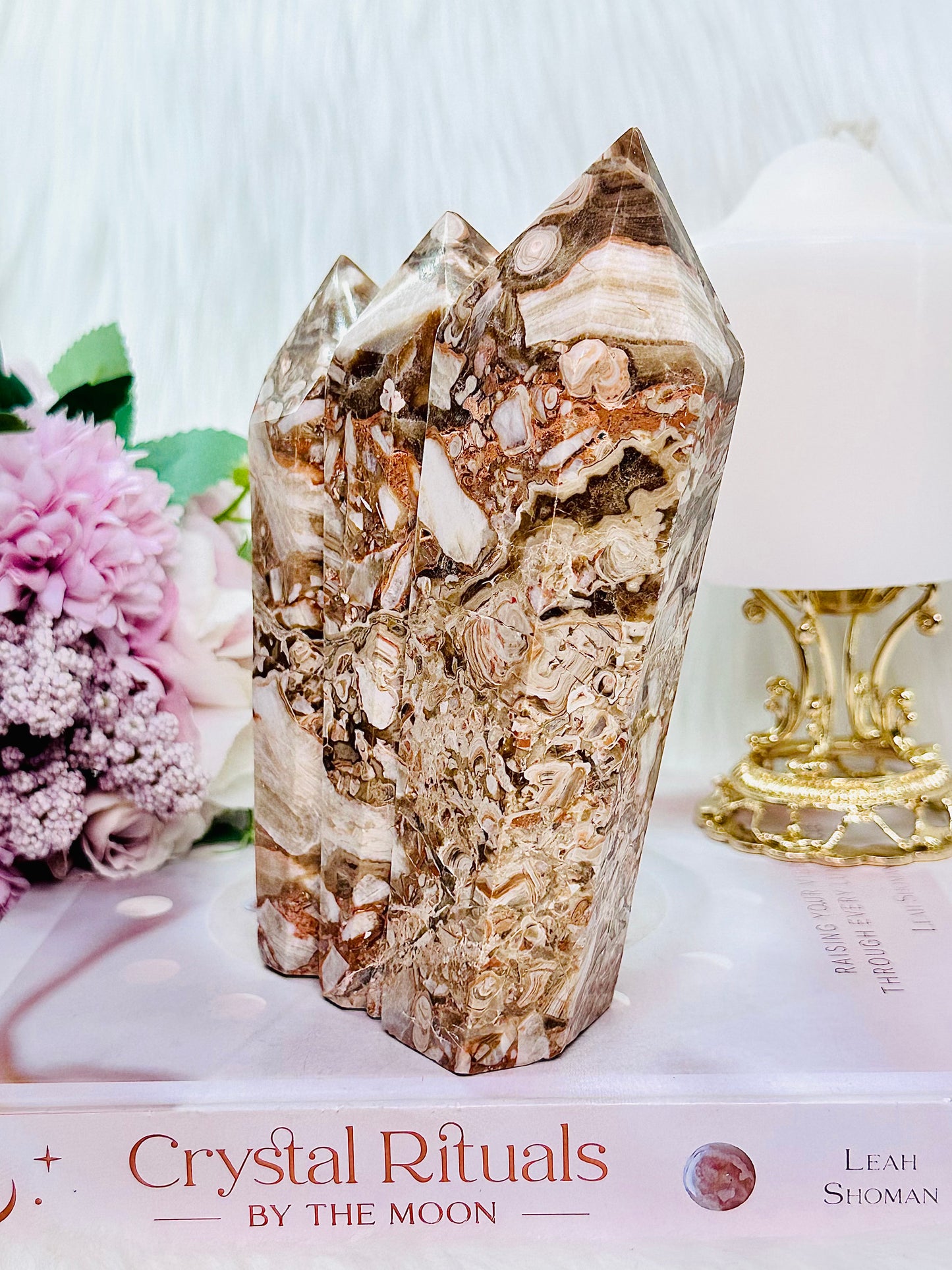 Overall Health & Fertility - Amazing Large Cherry Amber Agate Druzy Triple Tower 15cm Tall 1.09KG An Absolute Stunner