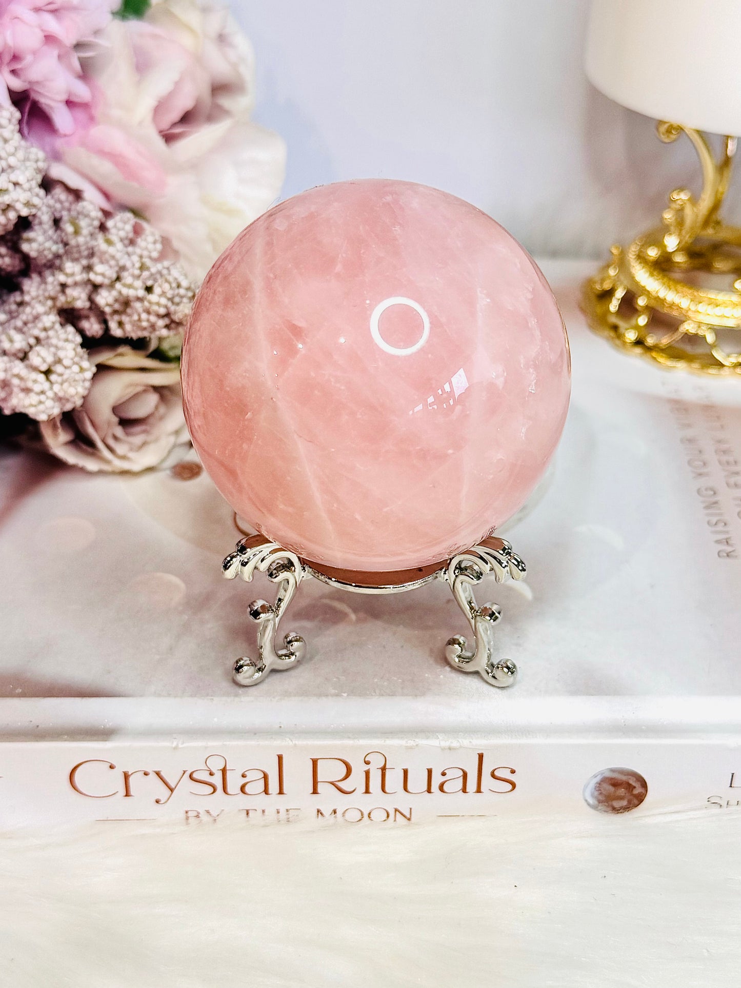 Beautiful Large 372gram Rose Quartz Sphere On Stand