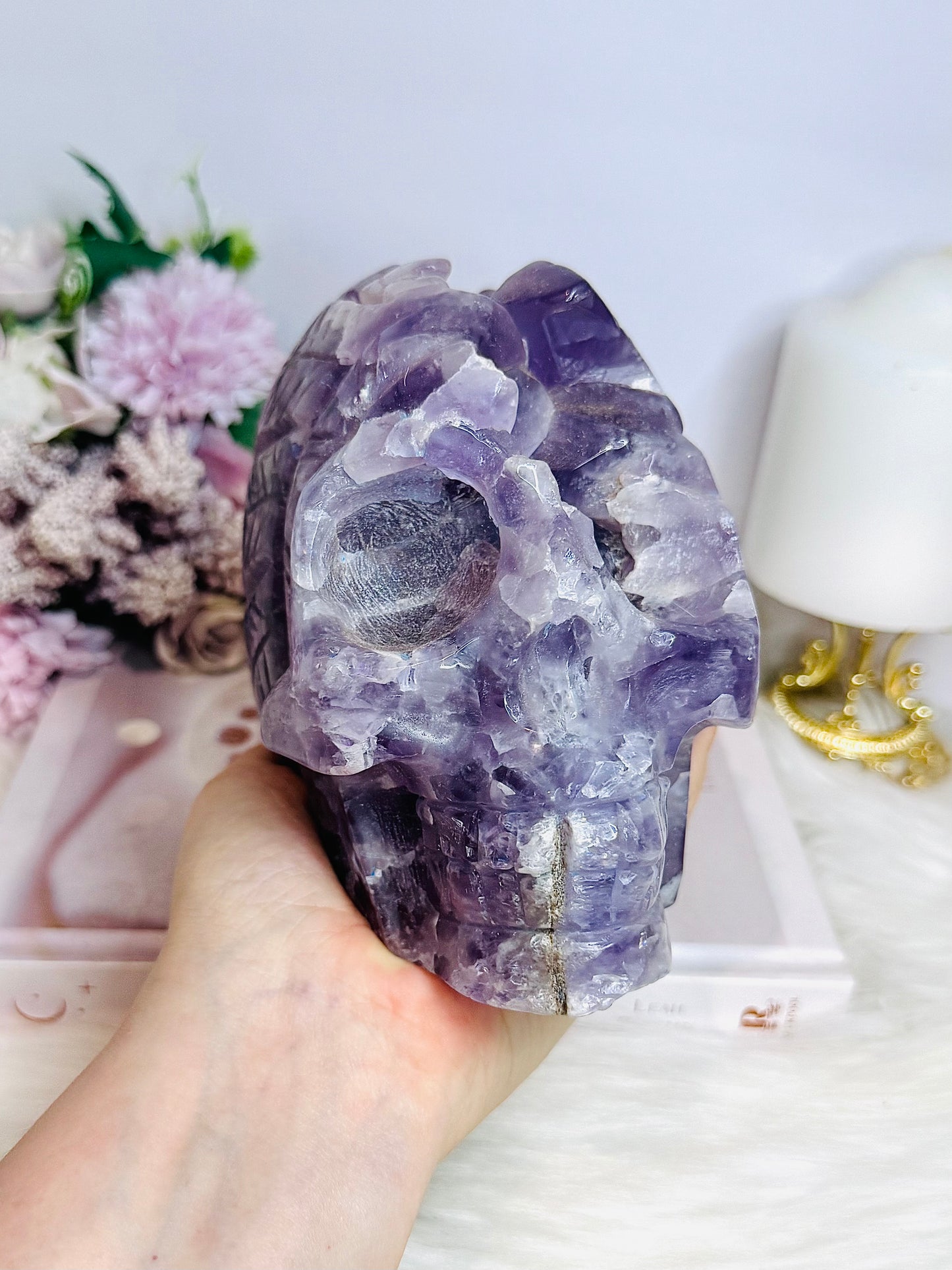 Huge Amethyst Druzy Carved Skull 18.5cm 2.46KG