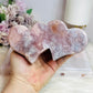 Large Pink Amethyst Druzy Double Hearts On Stand 15cm Long 471g