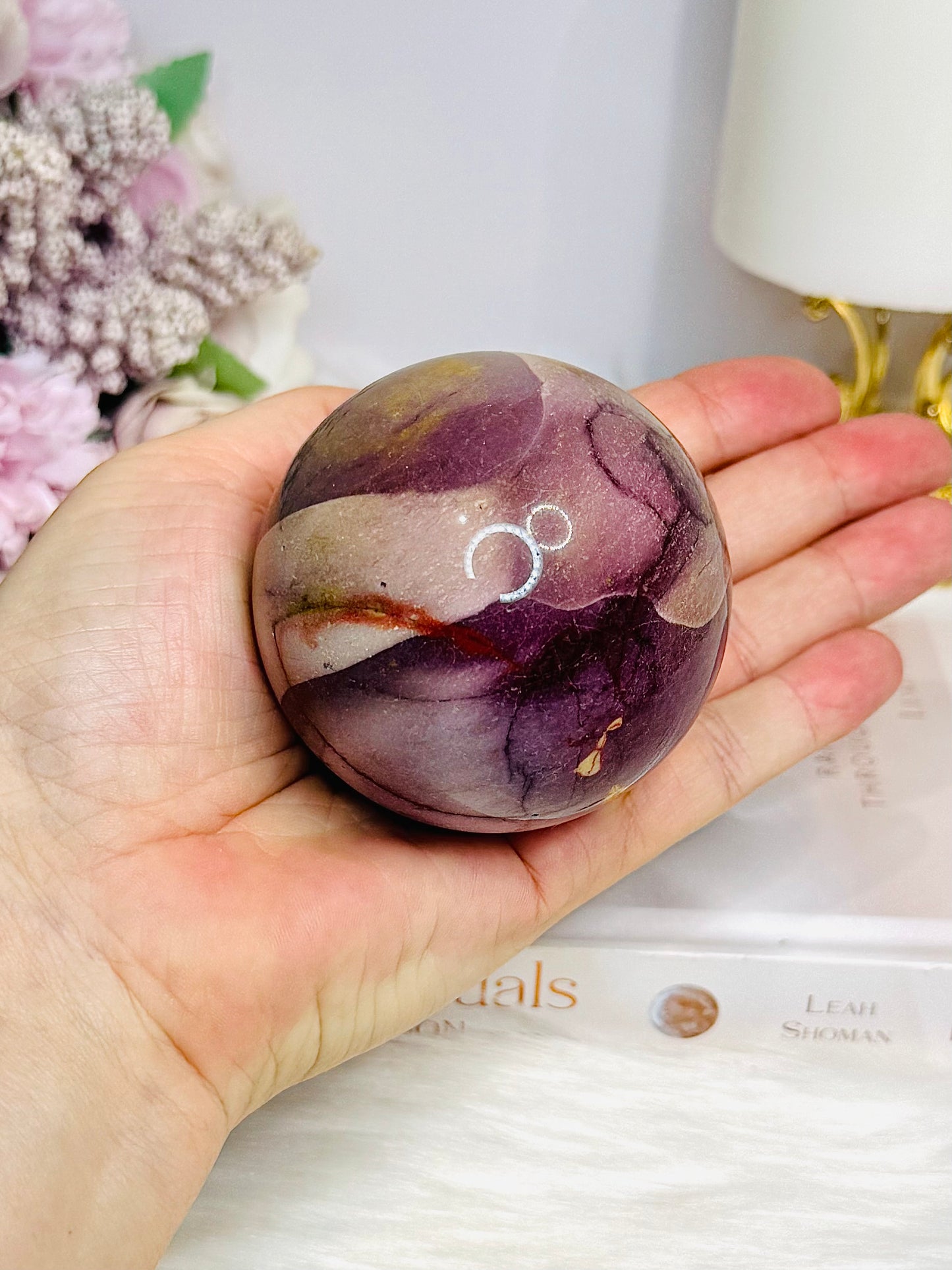 Large Mookaite Jasper Sphere on Stand 347g