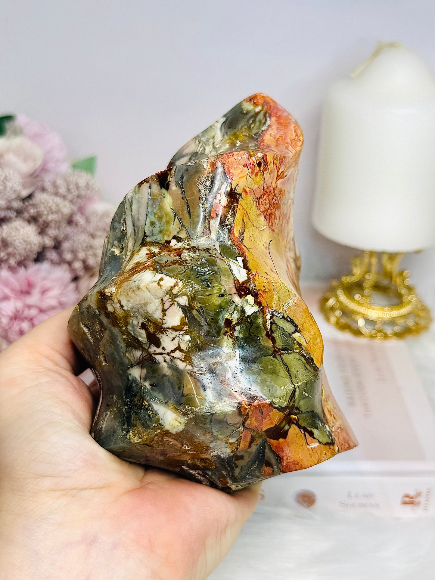 High Grade Ocean Jasper Carved Flame 13cm 1.1KG
