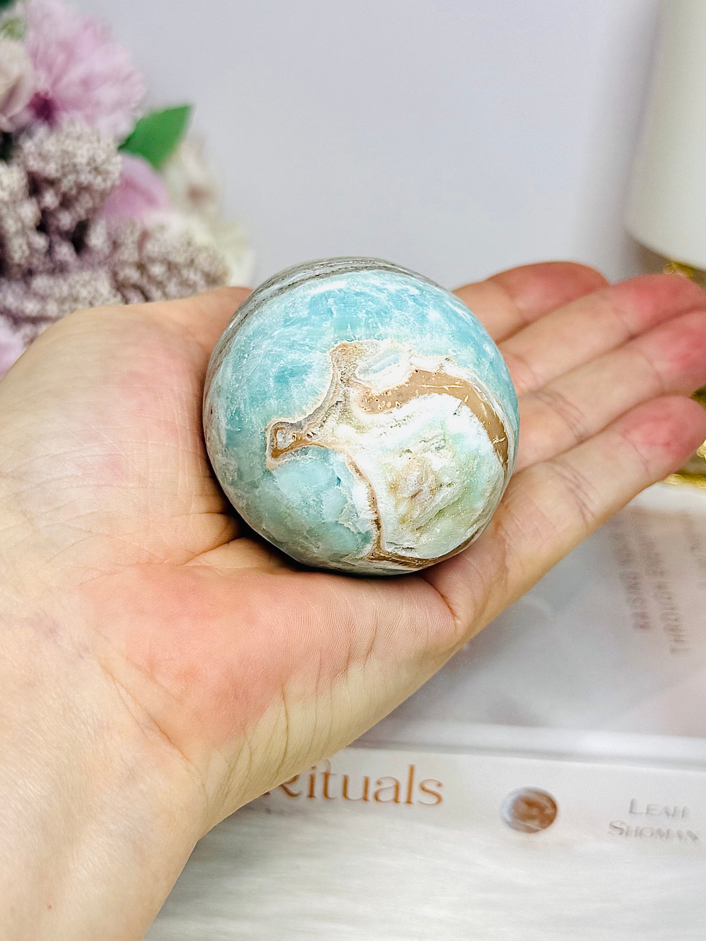Blue Caribbean Calcite Druzy Egg On Stand 8cm 263g
