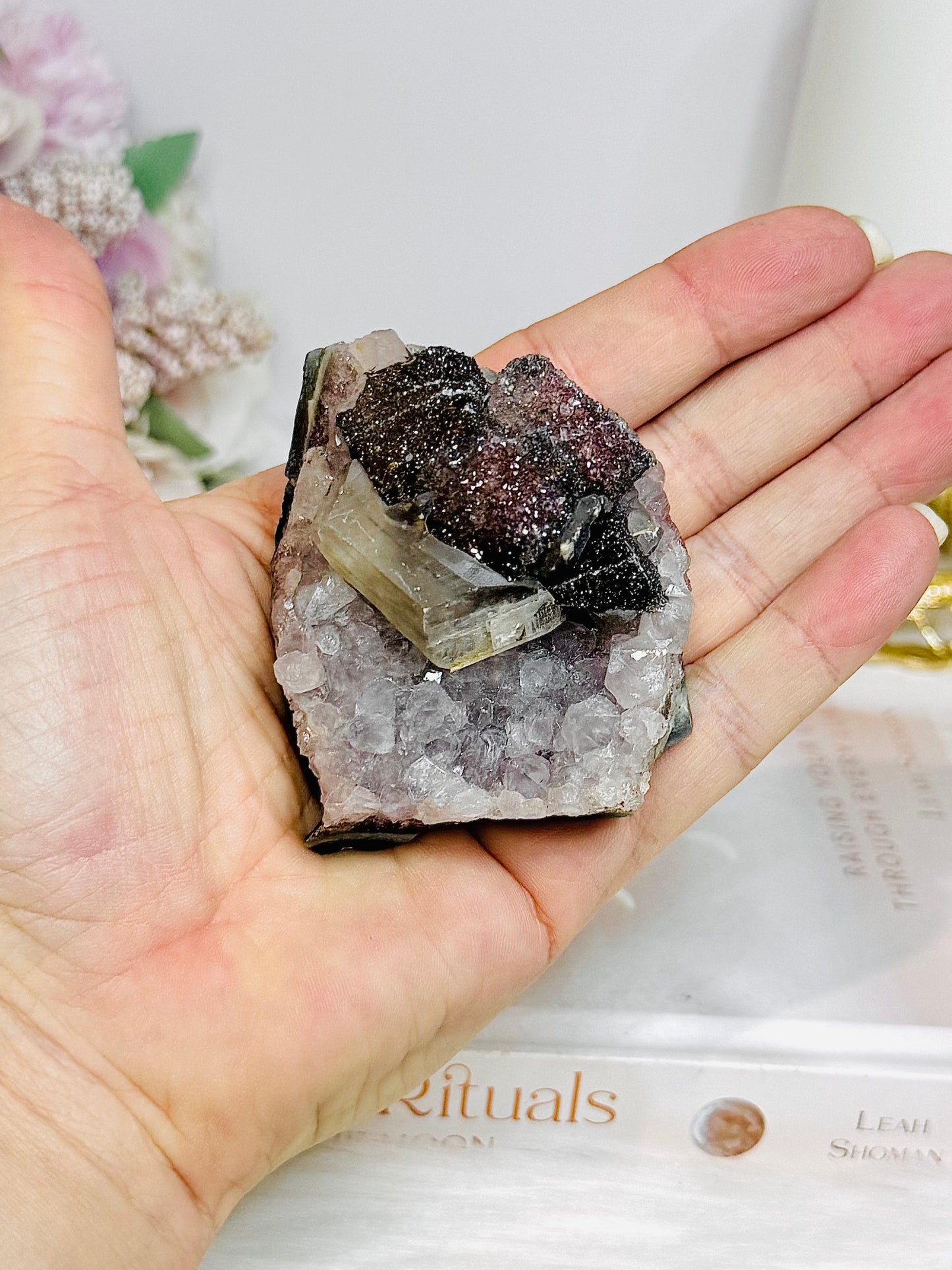 Unique Amethyst with Calcite Inclusions On Stand 7cm