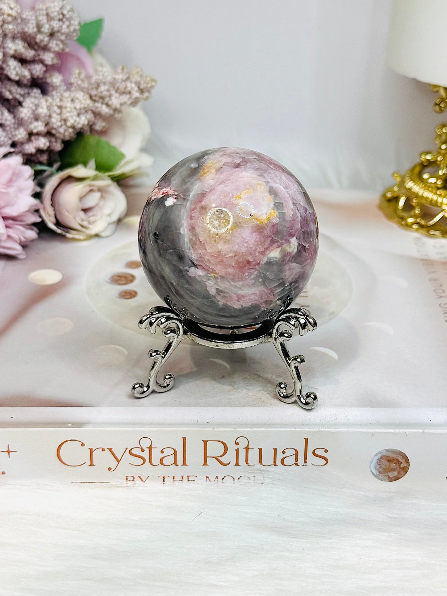 High Grade Pink Tourmaline Sphere on Stand 199g
