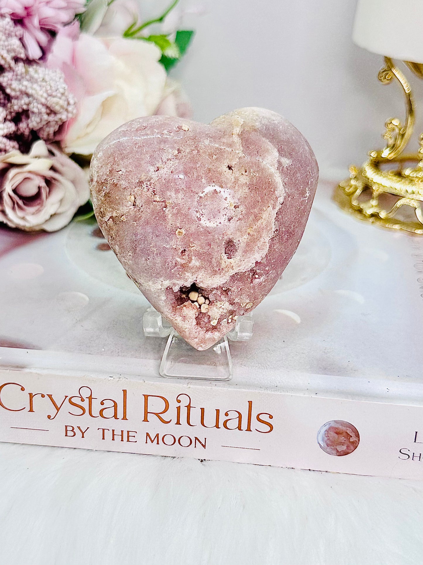 Stunning Druzy Pink Amethyst Puffy Heart Carving on Stand 8cm