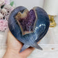 Large Amethyst Druzy Agate Heart on Stand 551g