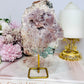 Natural Pink Amethyst Druzy Slab on Gold Stand 15cm