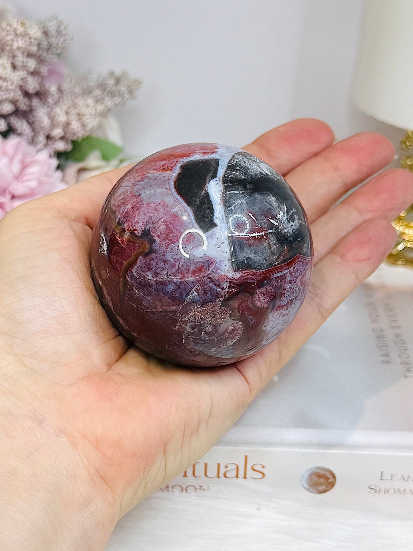 High Grade Mexican Lace Agate Sphere on Stand 334g for
