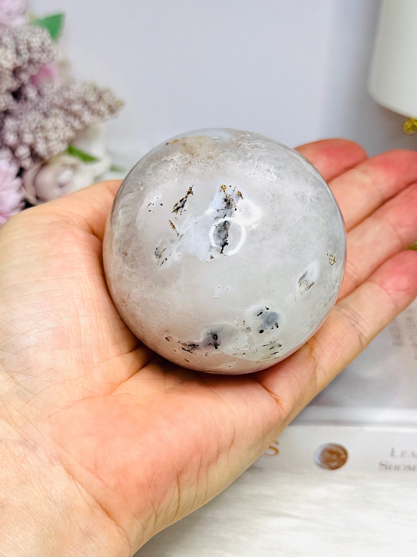 Natural Dentrictic Agate Druzy Sphere On Stand 333g