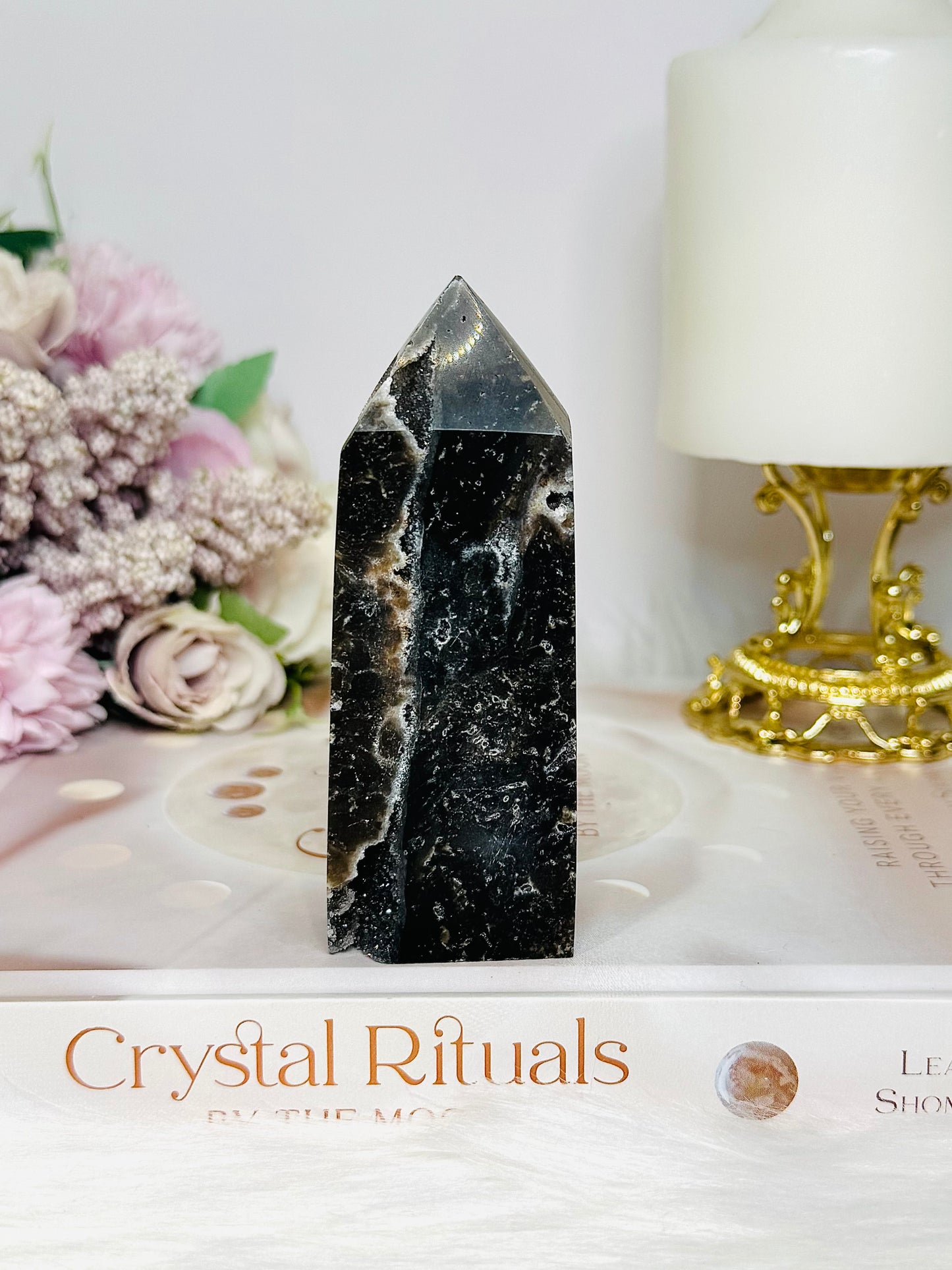 Black Sphalerite Druzy Tower 10cm