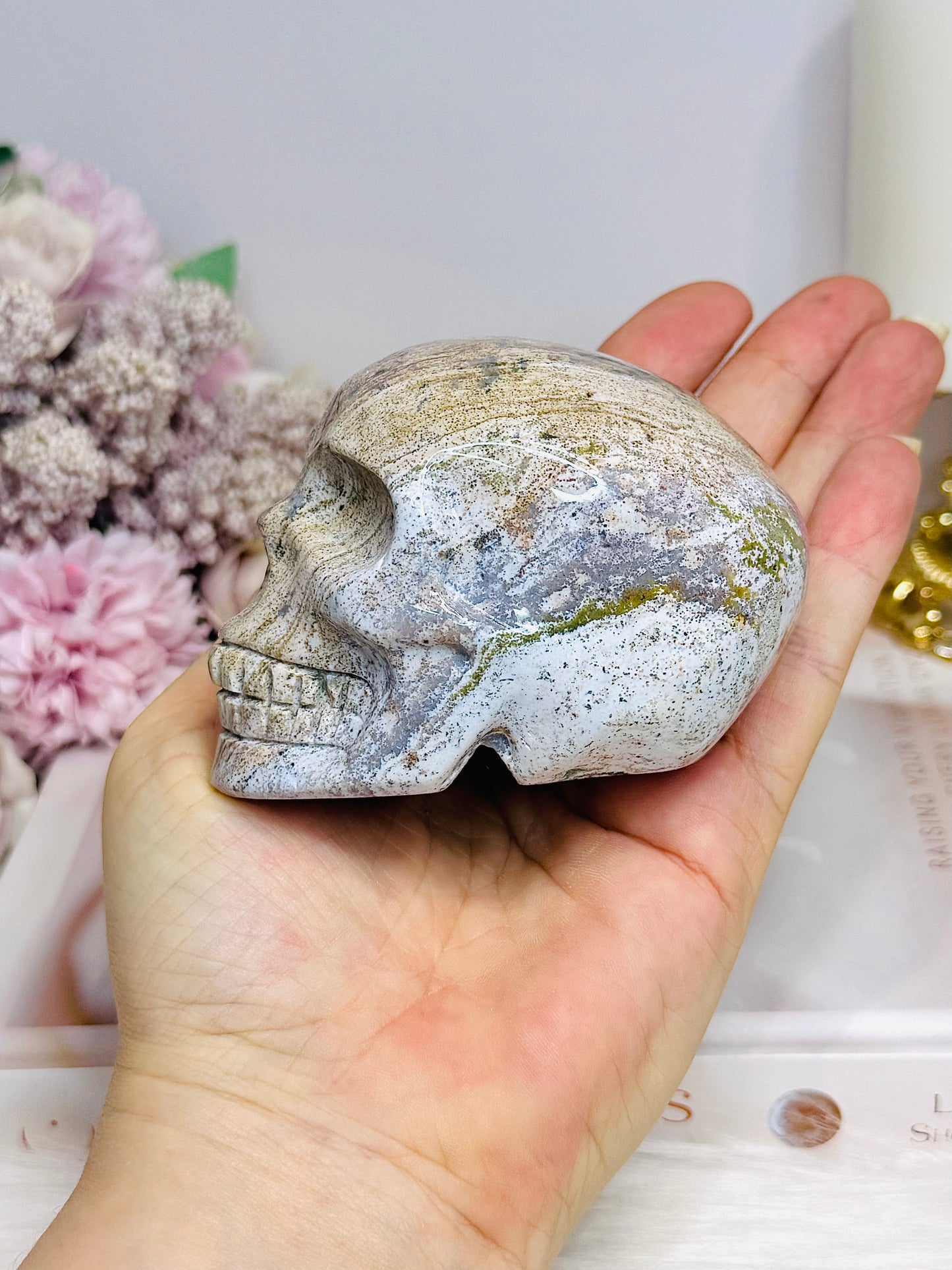 Ocean Jasper Carved Skull 8cm 401g