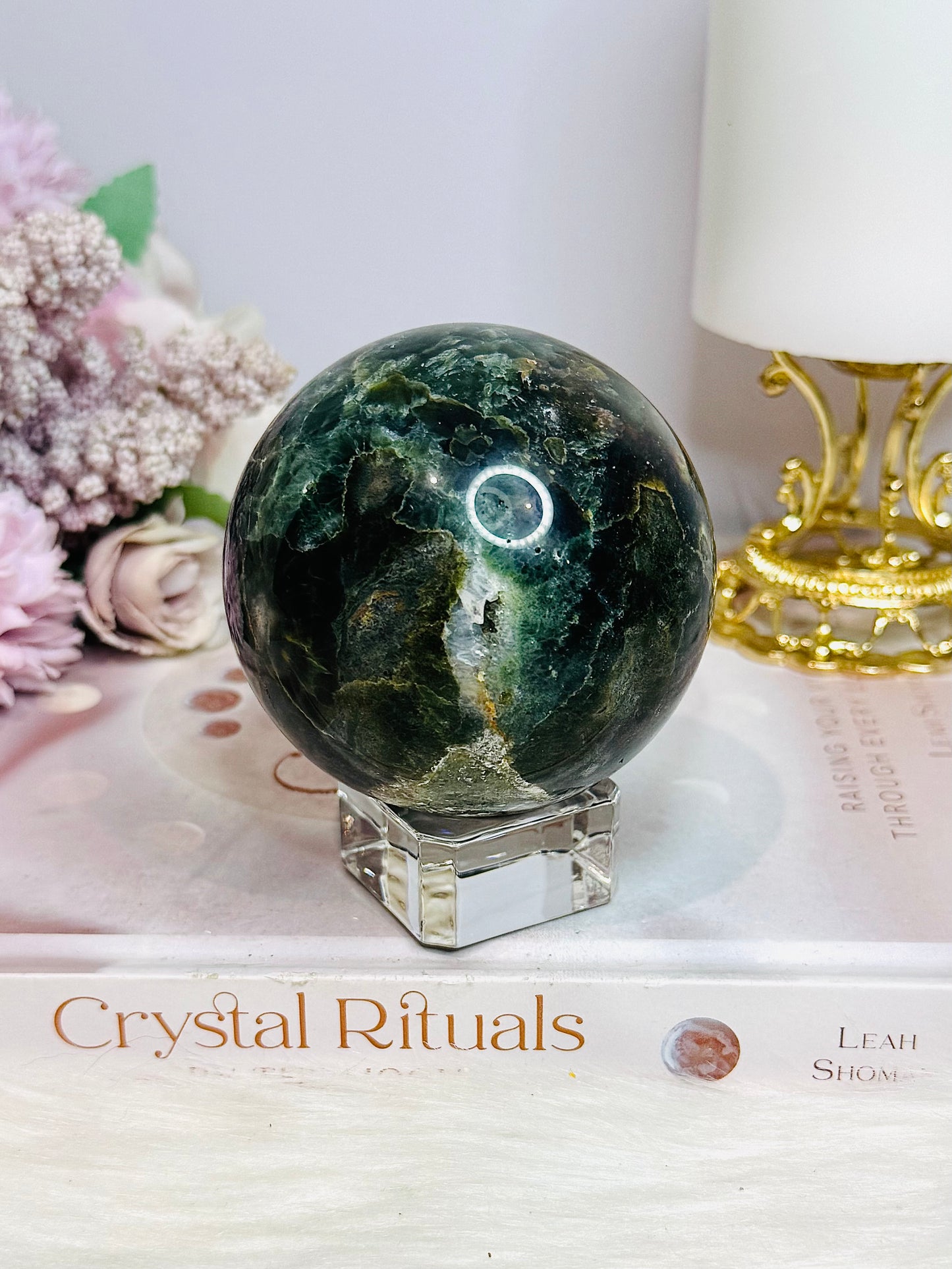 Large Green Jasper Druzy Sphere on Stand 490g