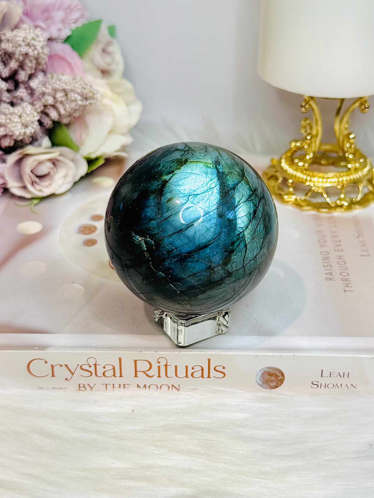 Large Labradorite Sphere on Stand 414g