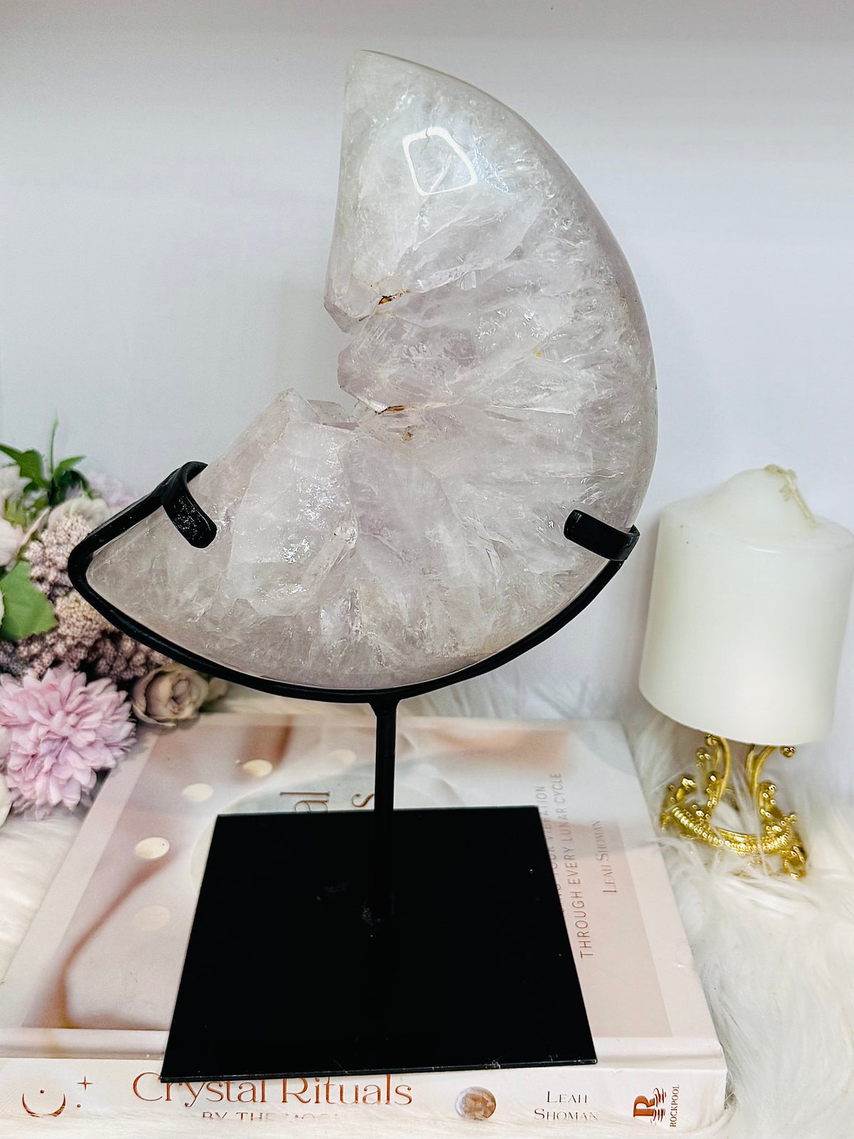 Huge Amethyst Carved Druzy Moon On Custom Stand 2.2KG 28cm (Inc stand)