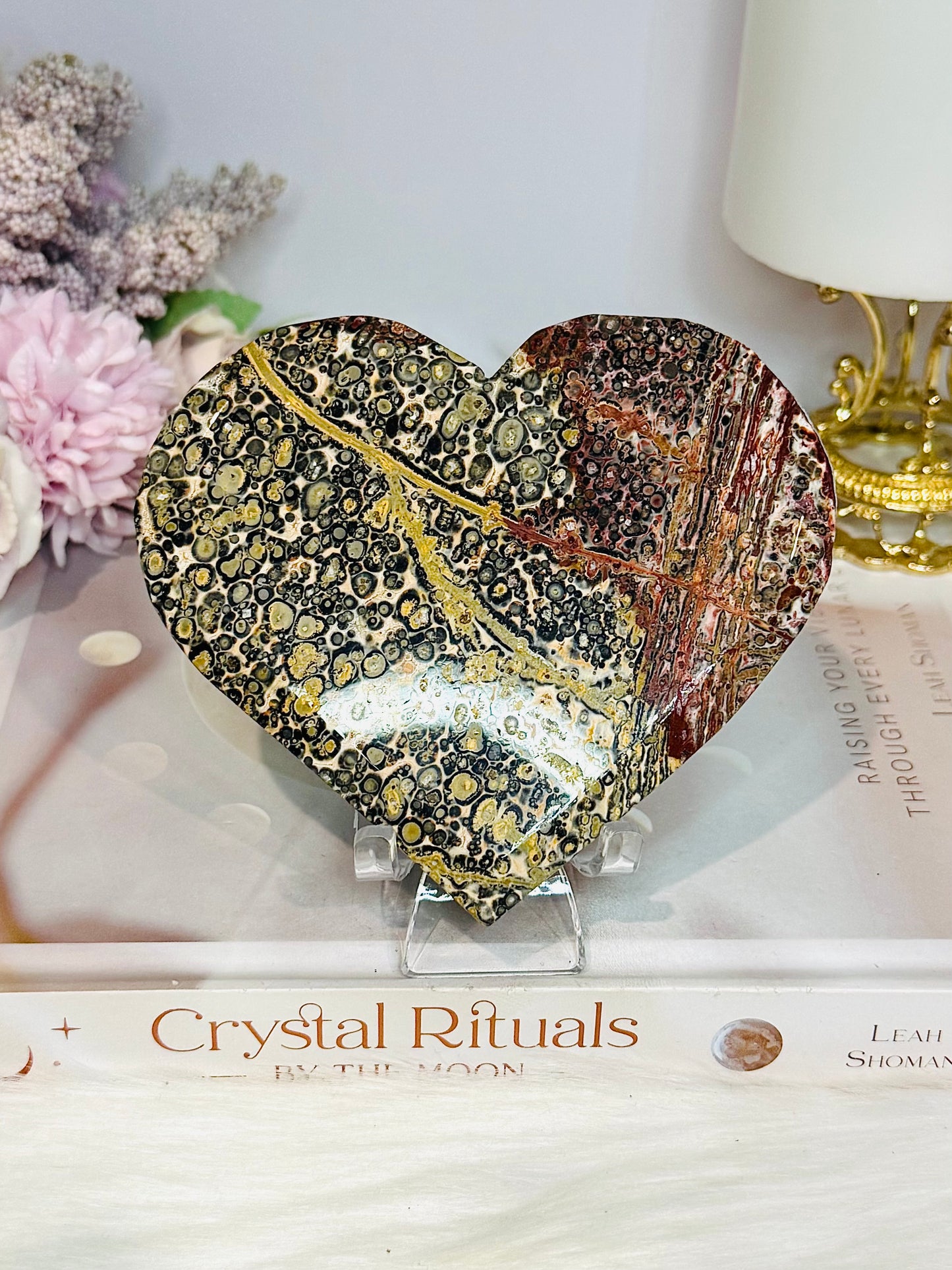 Large Leopardskin Jasper Heart on Stand 11cm