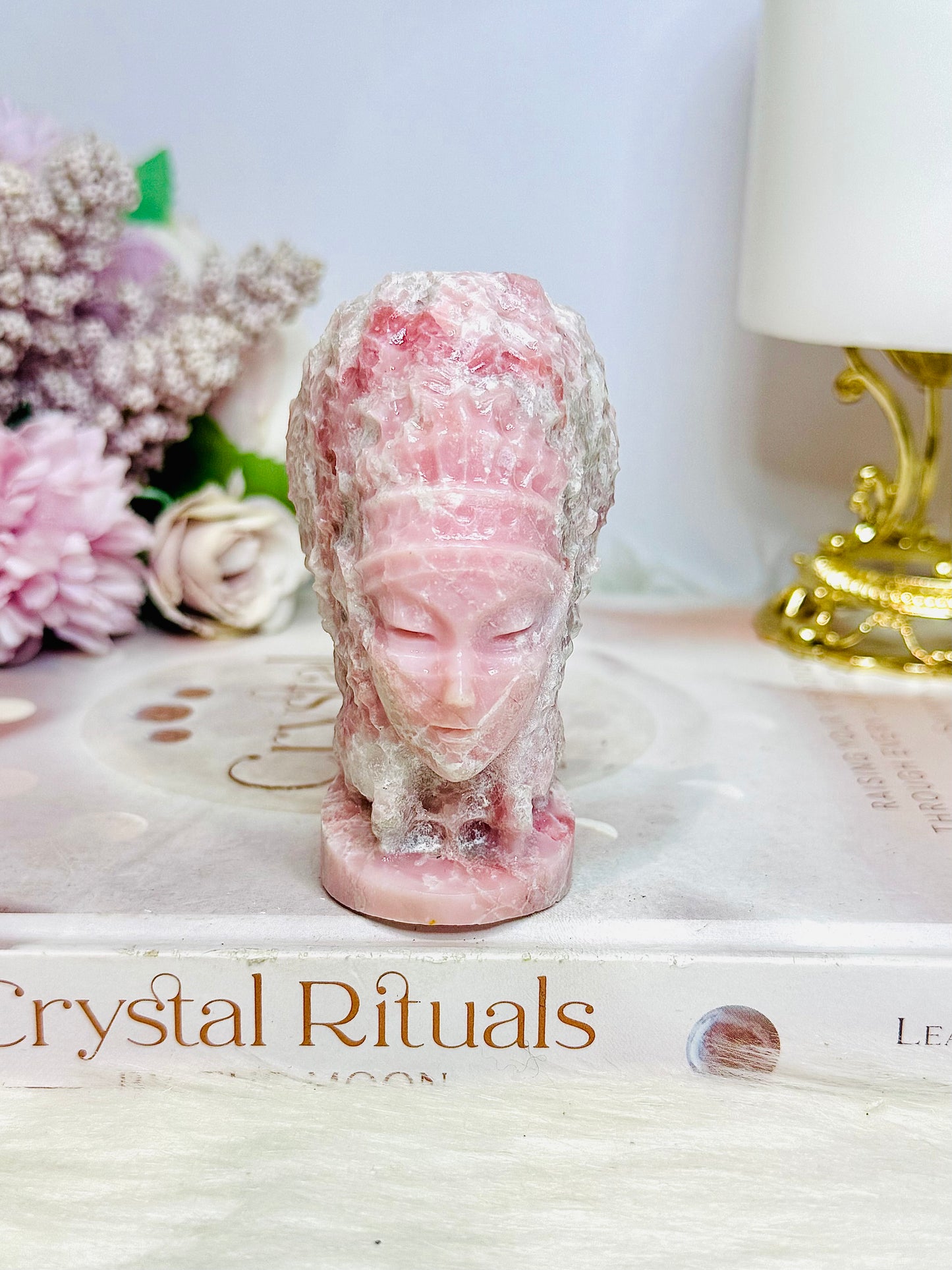 Pink Opal Carved Indian Head 8cm