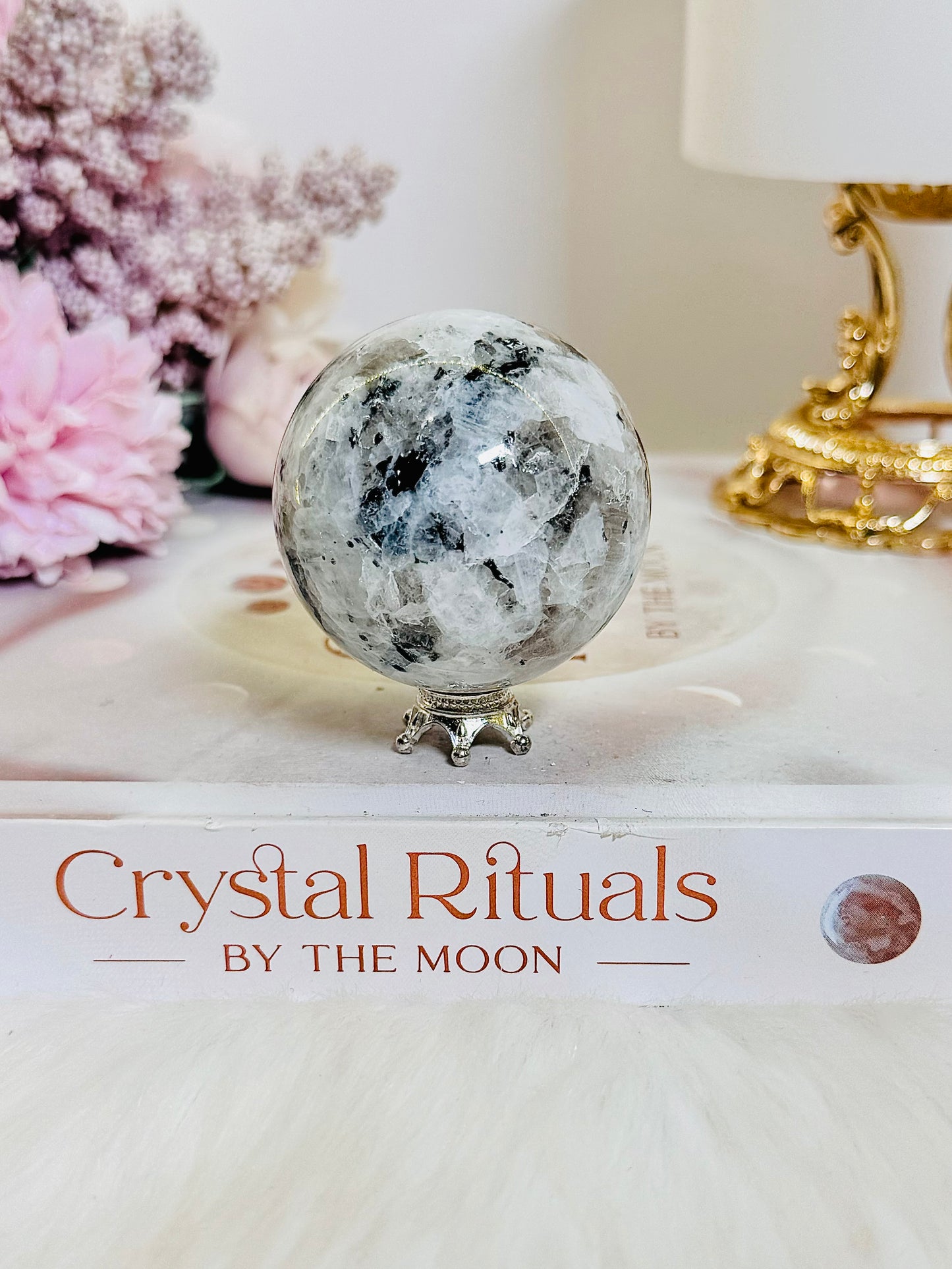 Beautiful Rainbow Moonstone Sphere On Stand 5cm