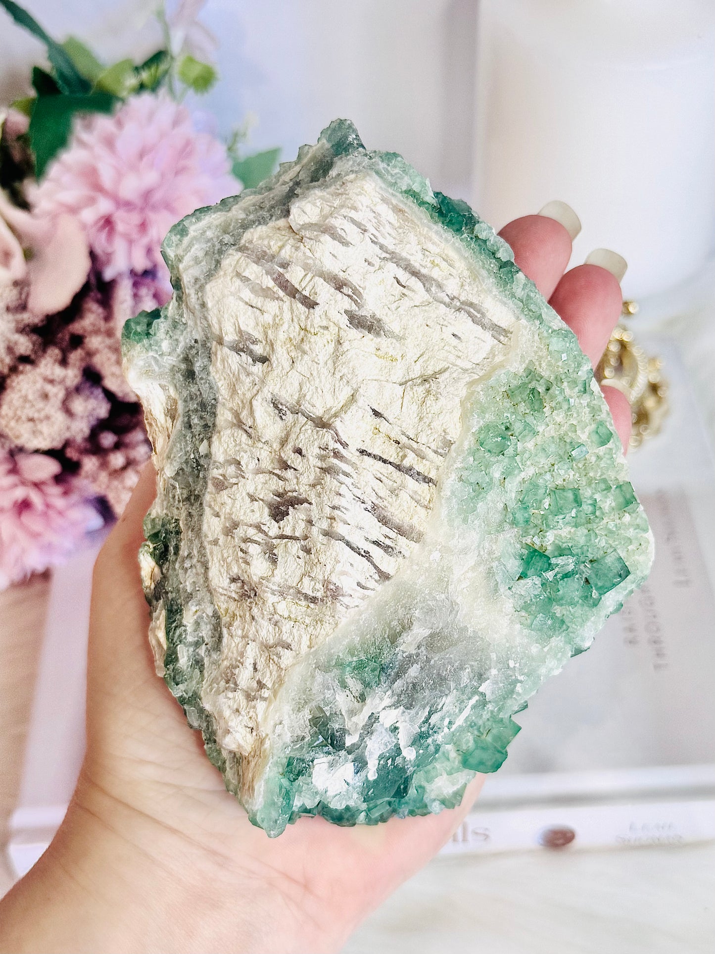 Natural Large Chunky 14cm 867gram Green Cubed Fluorite Specimen