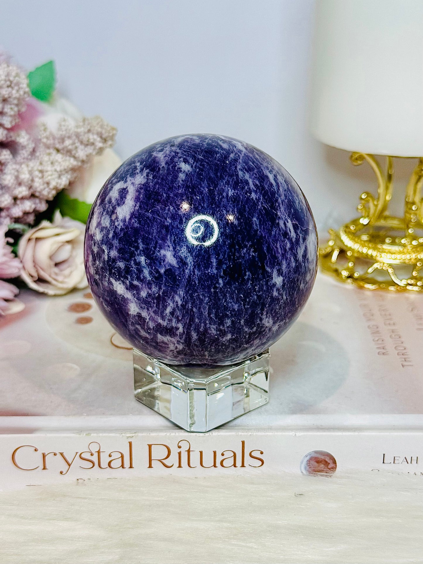 Large Purple Lepidolite Sphere on Stand 564g