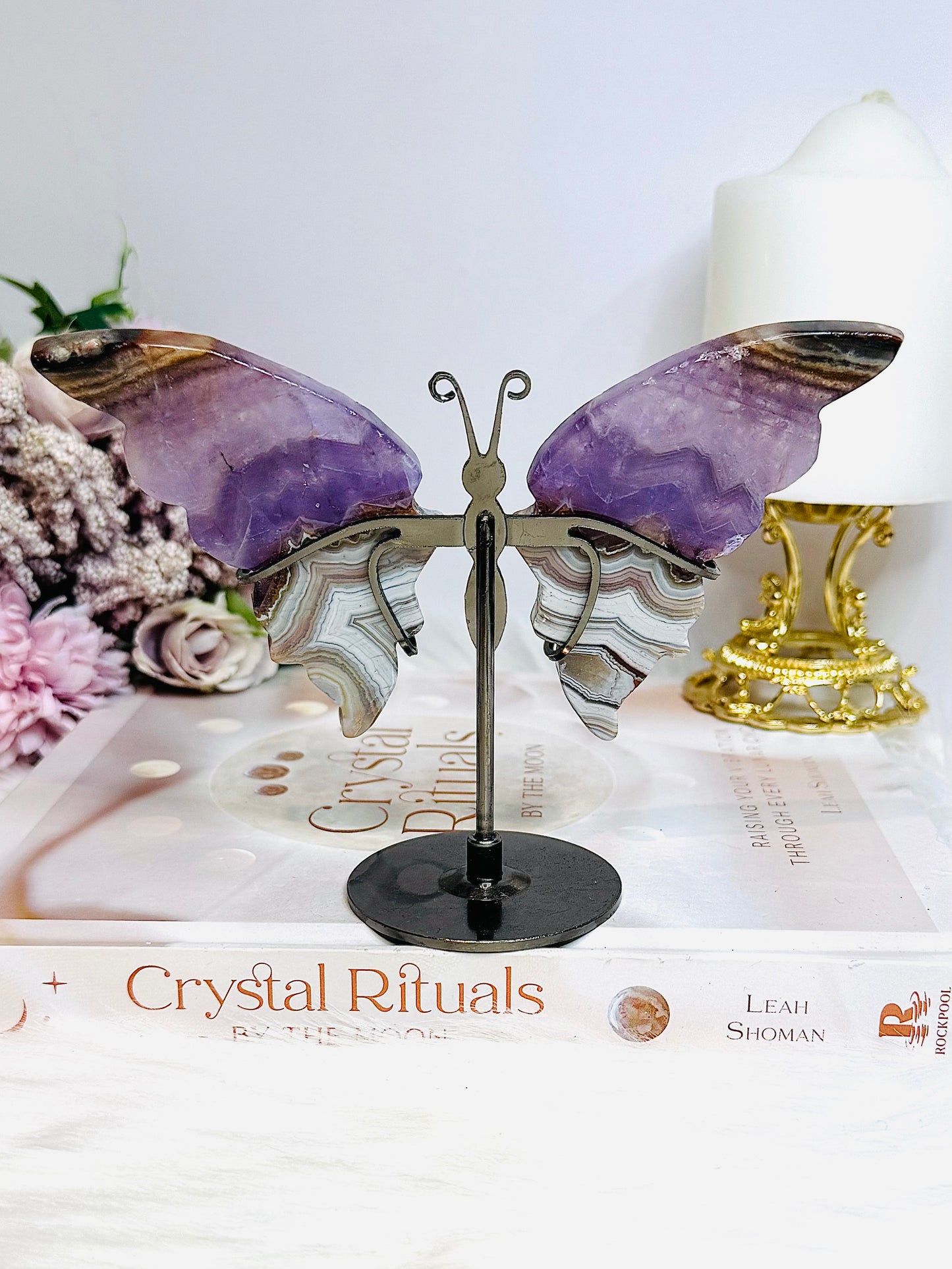 Crazy Lace Amethyst Butterfly Wings on Stand 11cm