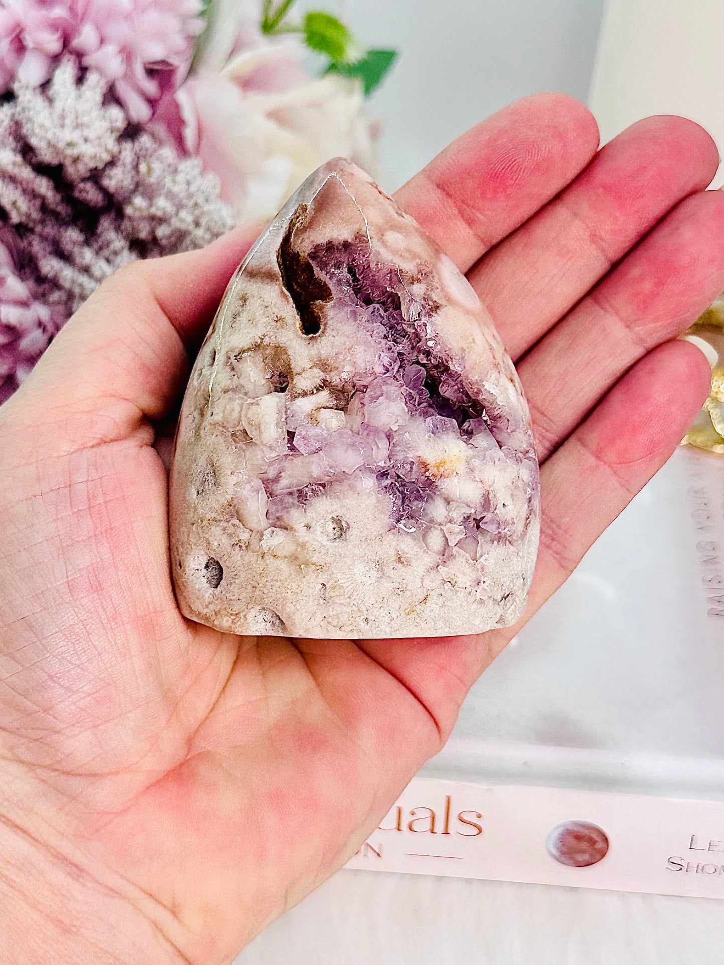 Classy & Truly Fabulous Rare Druzy Pink Amethyst X Flower Agate Polished and Carved Freeform | Flame From Brazil 215grams