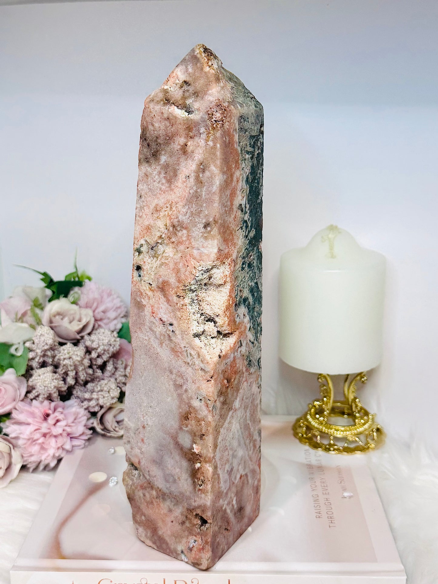 Huge Pink Amethyst Druzy Chunky Tower with Green Jasper Inclusions 27cm 1.7KG
