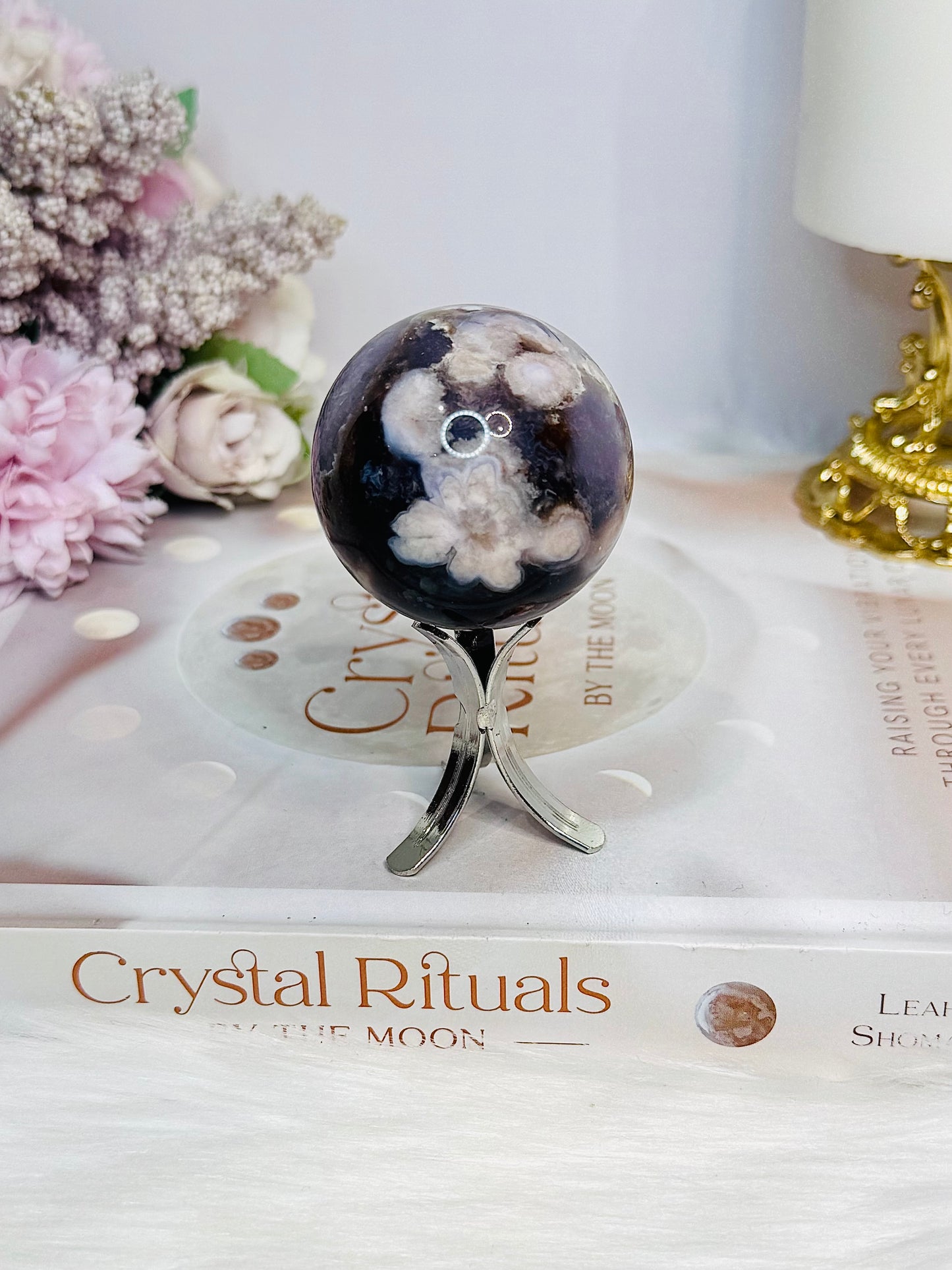 High Grade Blue Flower Agate Sphere on Stand 120g