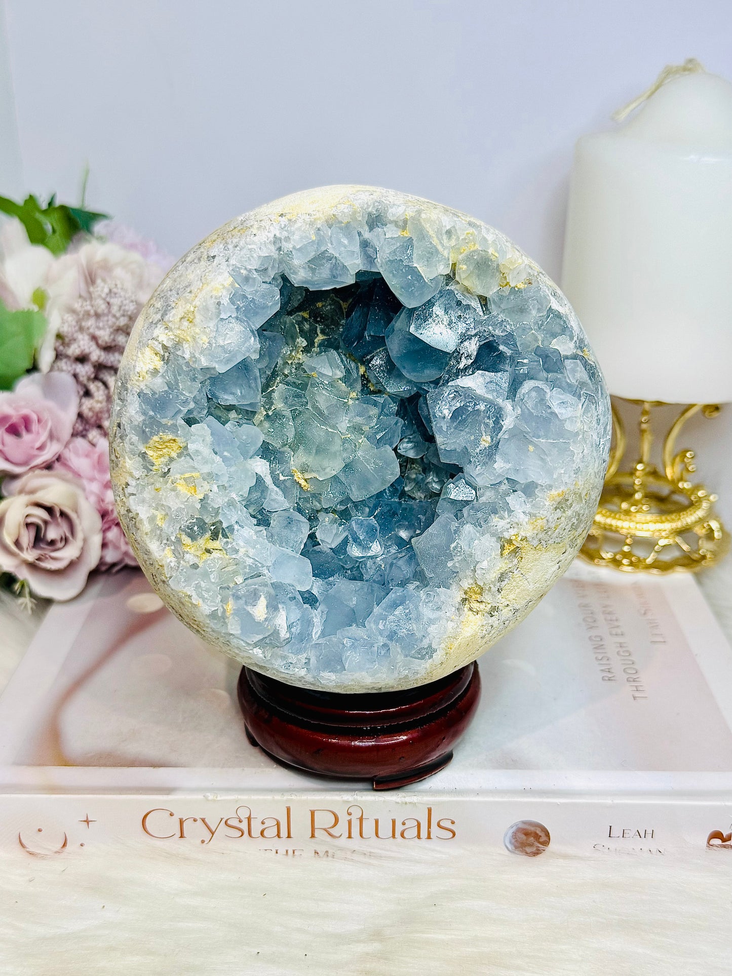 Huge Natural Blue Celestite Cluster Sphere on Stand 12cm 1.9KG