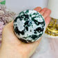 Large Druzy Moss Agate Sphere on Stand 515g