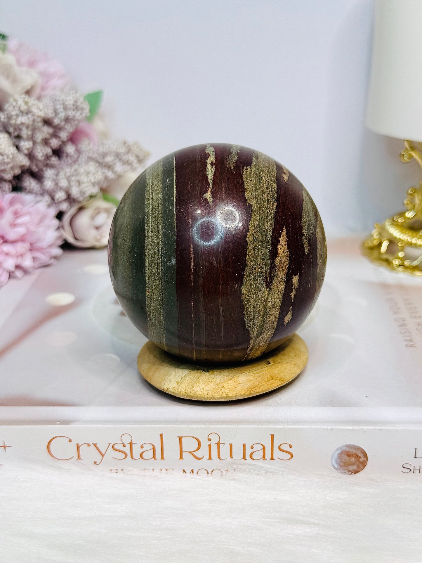 Large Zebra Rock Sphere on Stand 546g