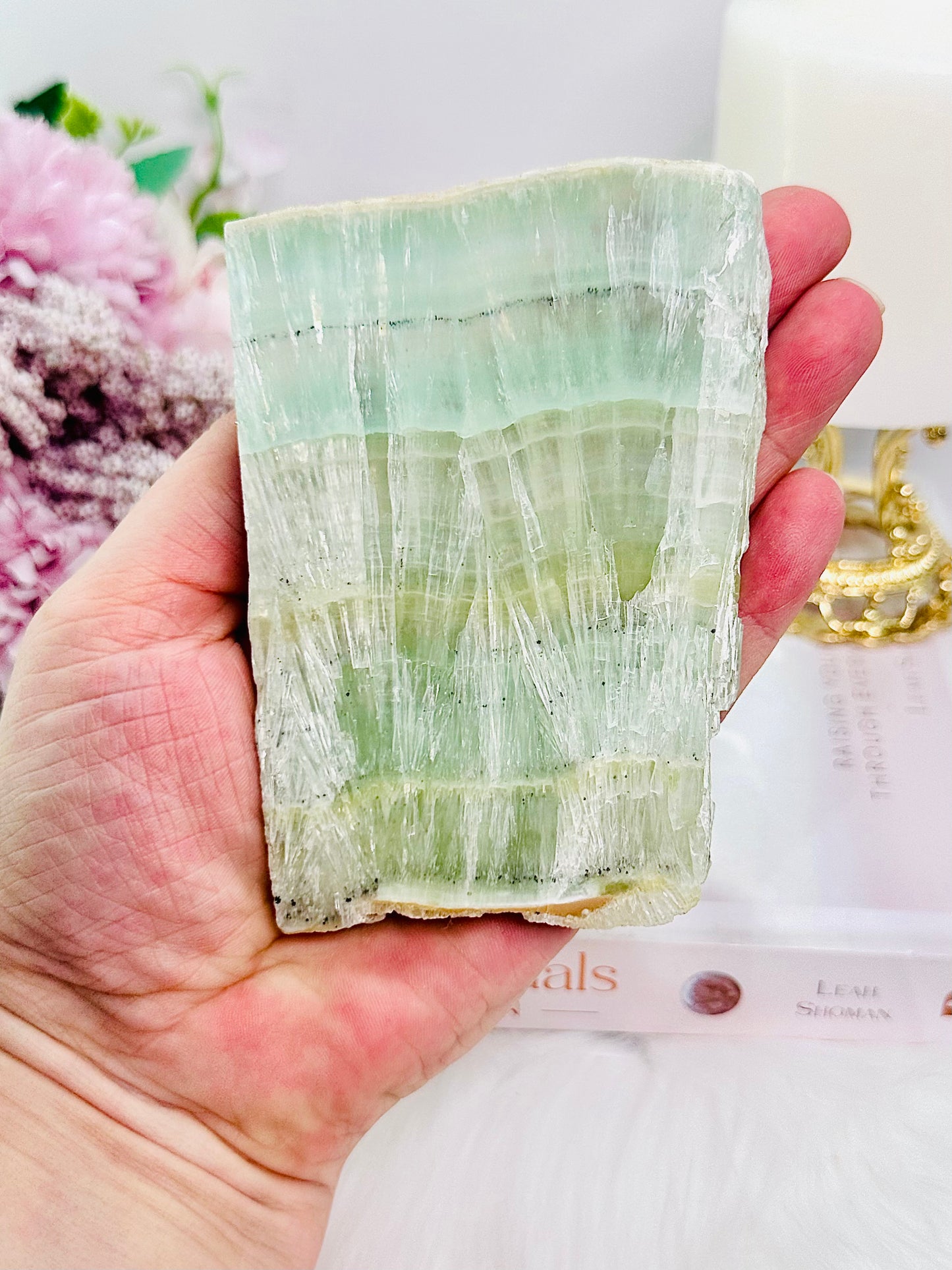 Beautiful 11cm Pistachio Calcite Natural Slab