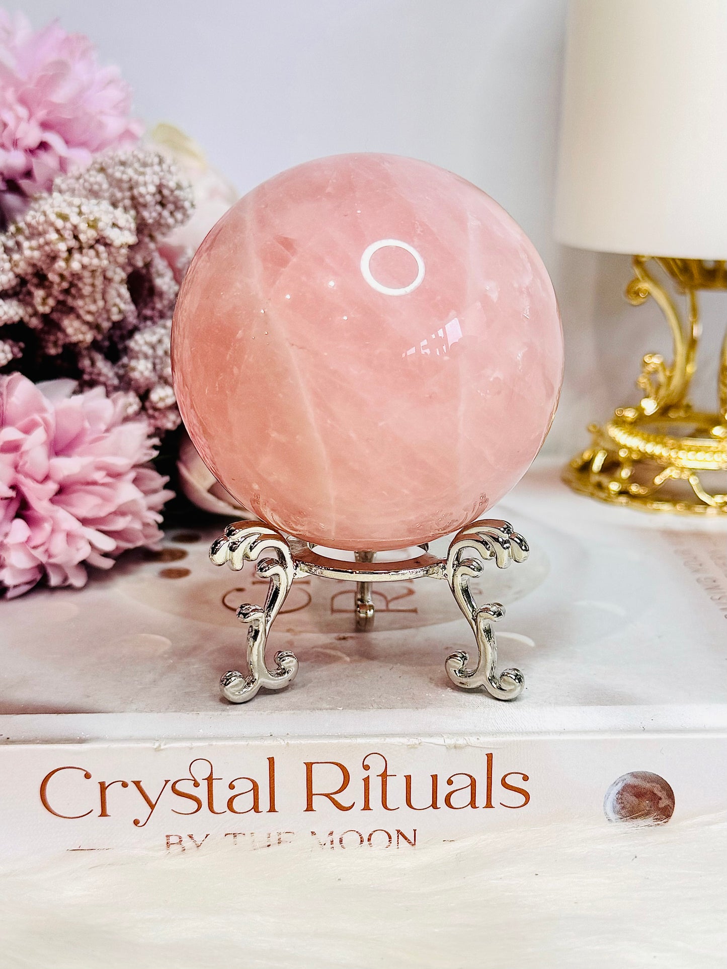 Beautiful Large 372gram Rose Quartz Sphere On Stand