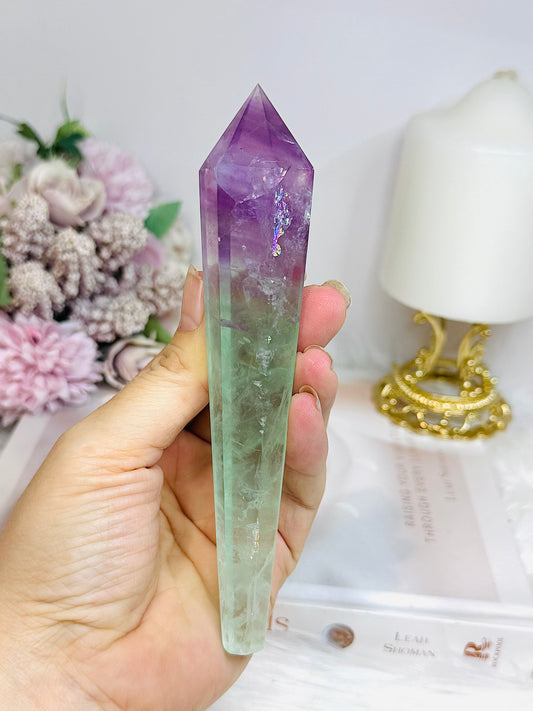 Watermelon Fluorite Wand | Tower with Rainbows 15cm