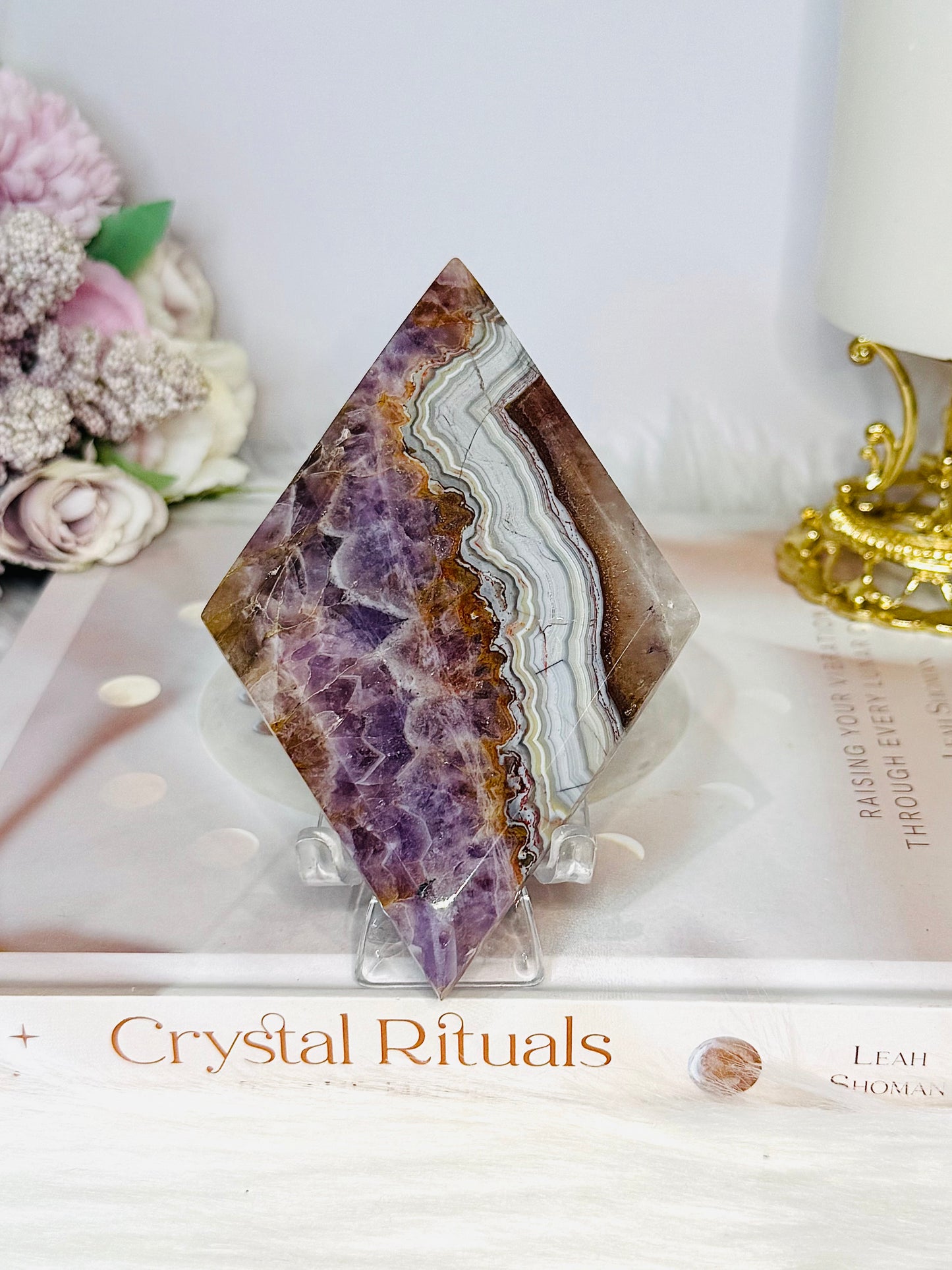 Crazy Lace Amethyst Diamond on Stand 12cm